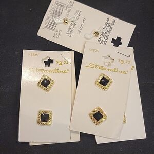 Streamline Vintage Black Gold Metal Buttons Cards Set of 5 #K8829